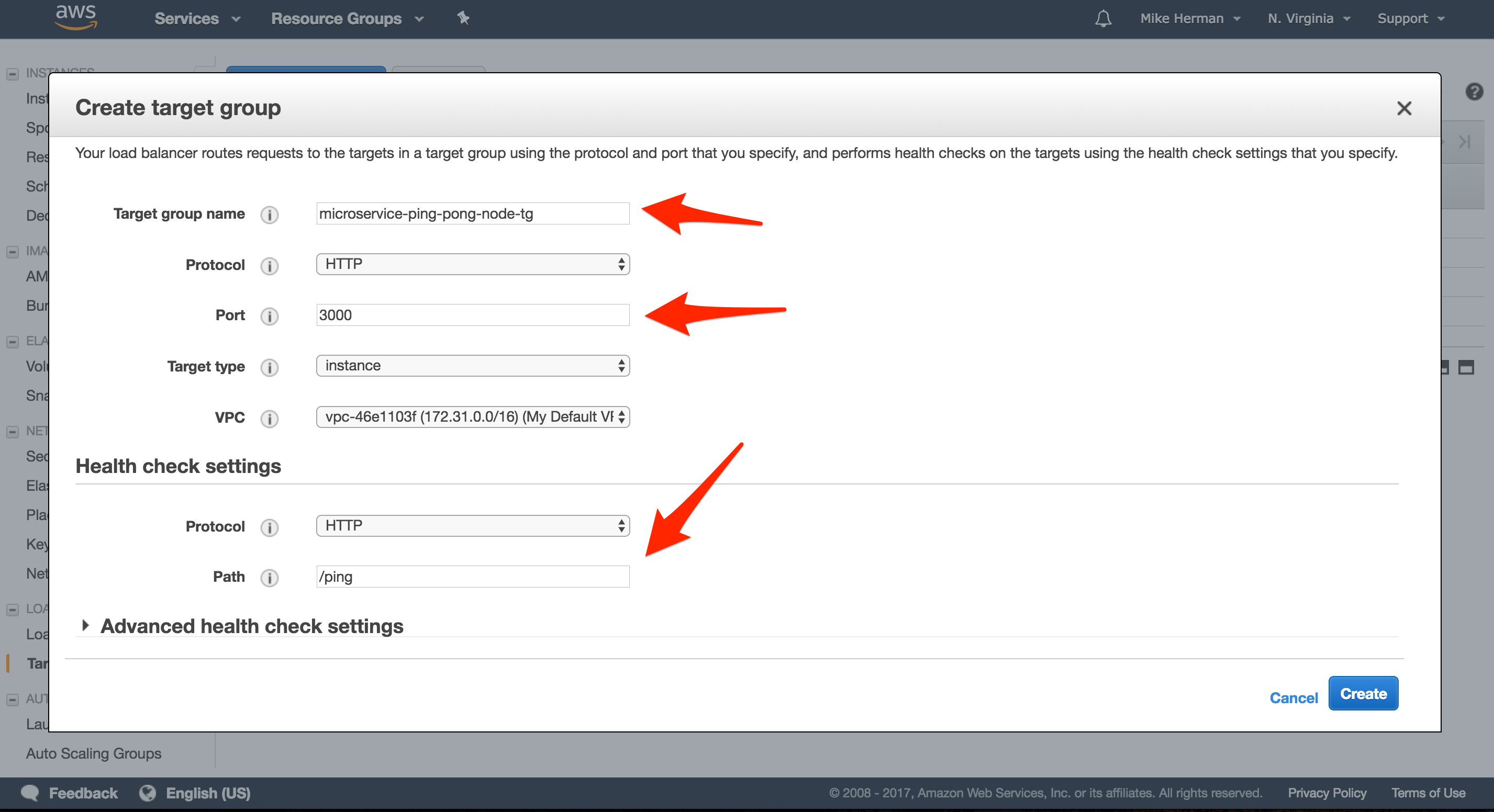 configure target groups