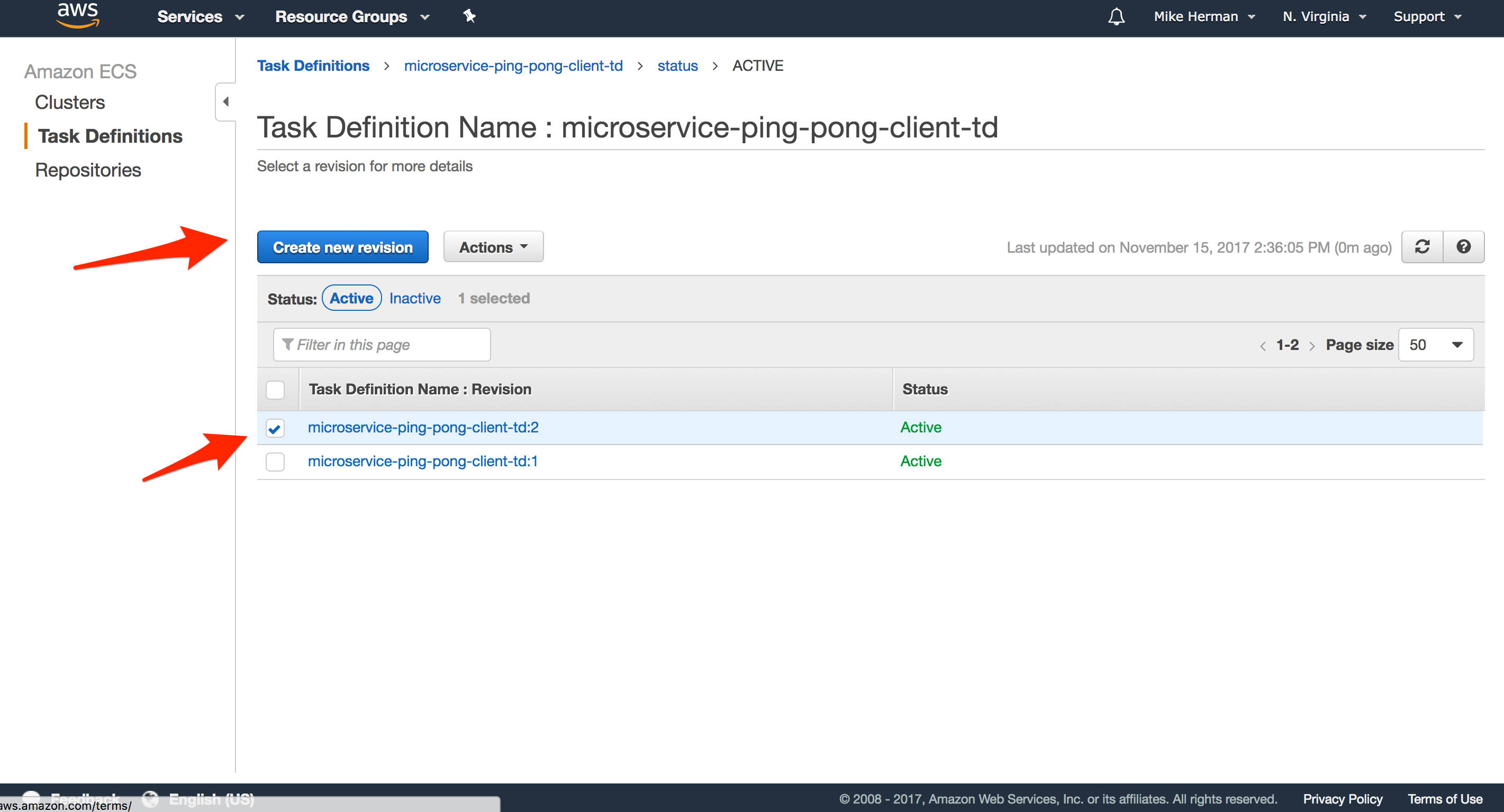 task definition revision