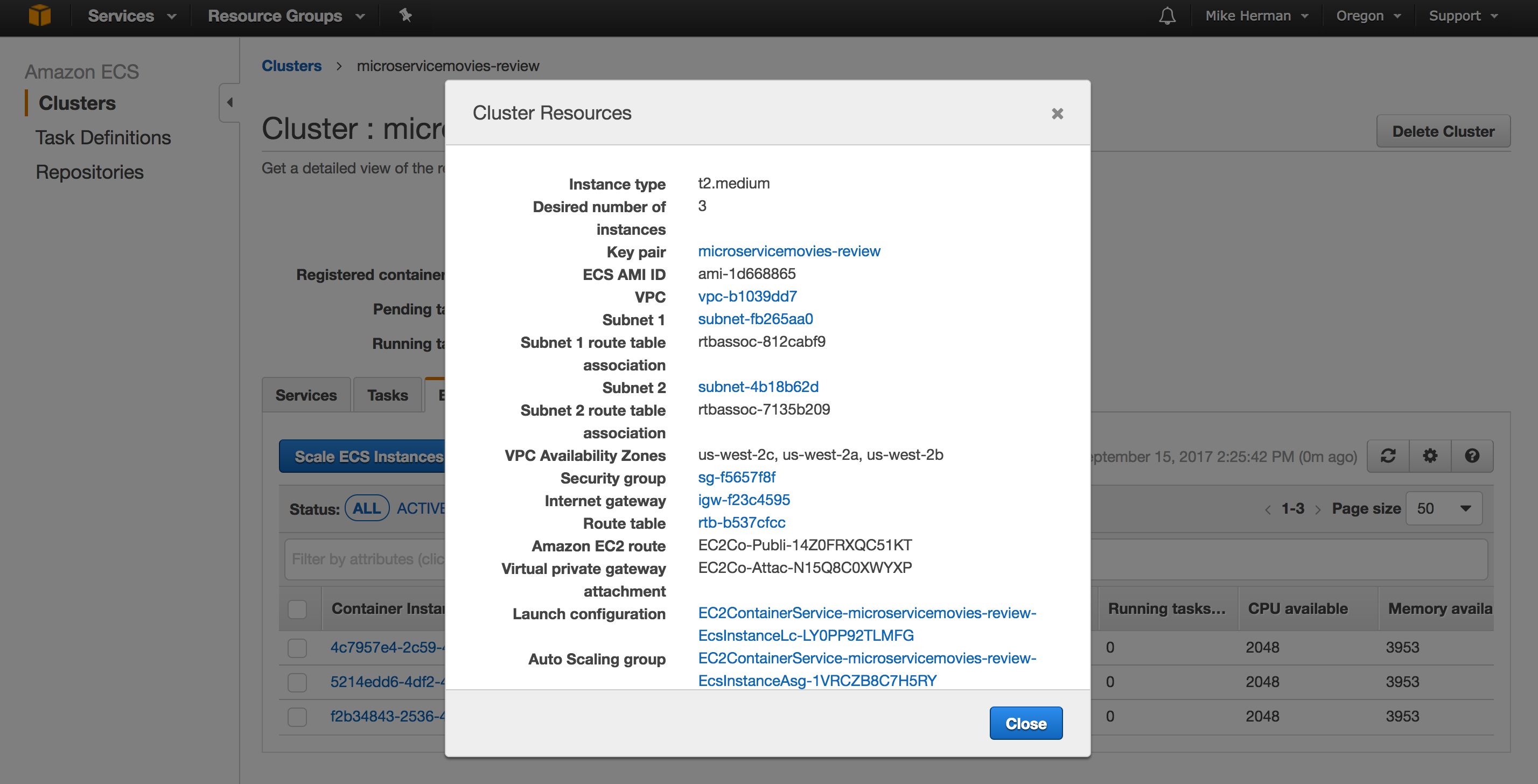 aws ecs cluster resources